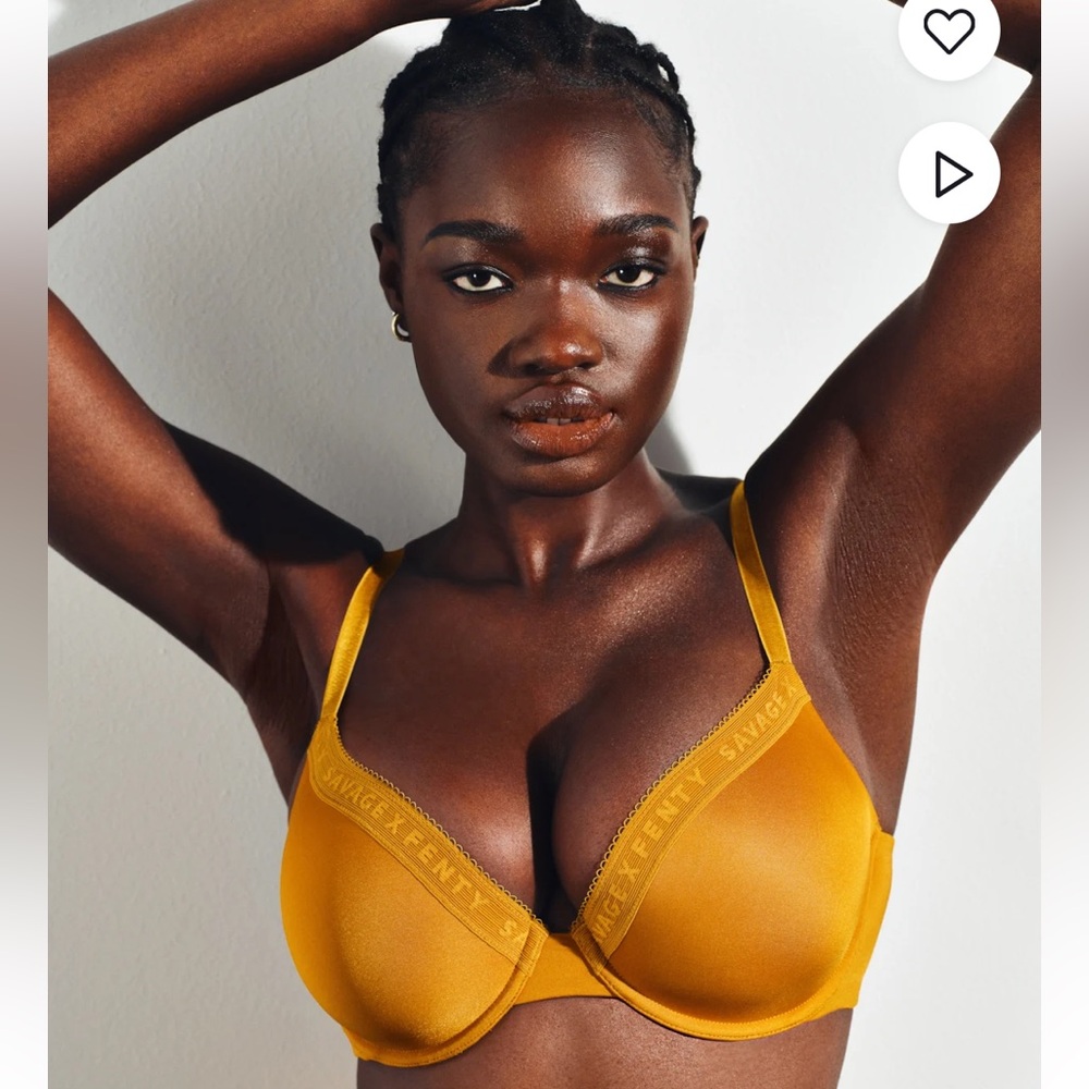 Savage X Fenty microfiber logo trim t-shirt bra; lightly lined; rich yellow